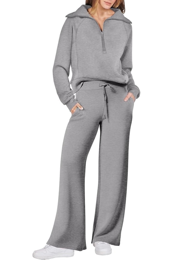 Track Suits for Women Set 2 Piece Lounge Set Lapel Half Zip Sweatshirt Wide Leg Pants Tracksuit Fall Travel Outfits