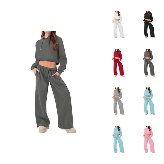 Track Suits for Women Set 2025 Fall Winter Cropped Hoodie and Sweatpants 2 Piece Matching Sweatsuit Lounge Set