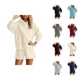 thumbnail image 1 of Track Suits for Women Set 2025 Long Sleeve Basic Hoodie and Shorts 2 Piece Matching Sweatsuit Lounge Set, 1 of 1
