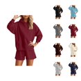 thumbnail image 1 of Track Suits for Women Set 2025 Long Sleeve Basic Hoodie and Shorts 2 Piece Matching Sweatsuit Lounge Set, 1 of 1