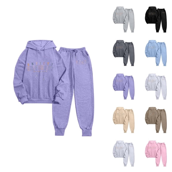 Track Suits for Women Set Anxiety University Hoodie and Jogger Sweatpants 2 Piece Matching Sweatsuit Lounge Set