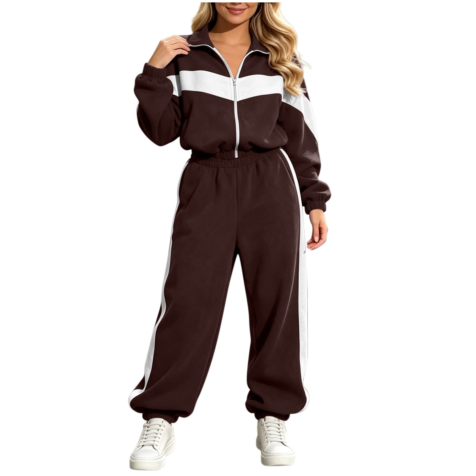 Track Fall Blocks Track Suits for Women Set Color Block Striped Matching with Zip Up ...