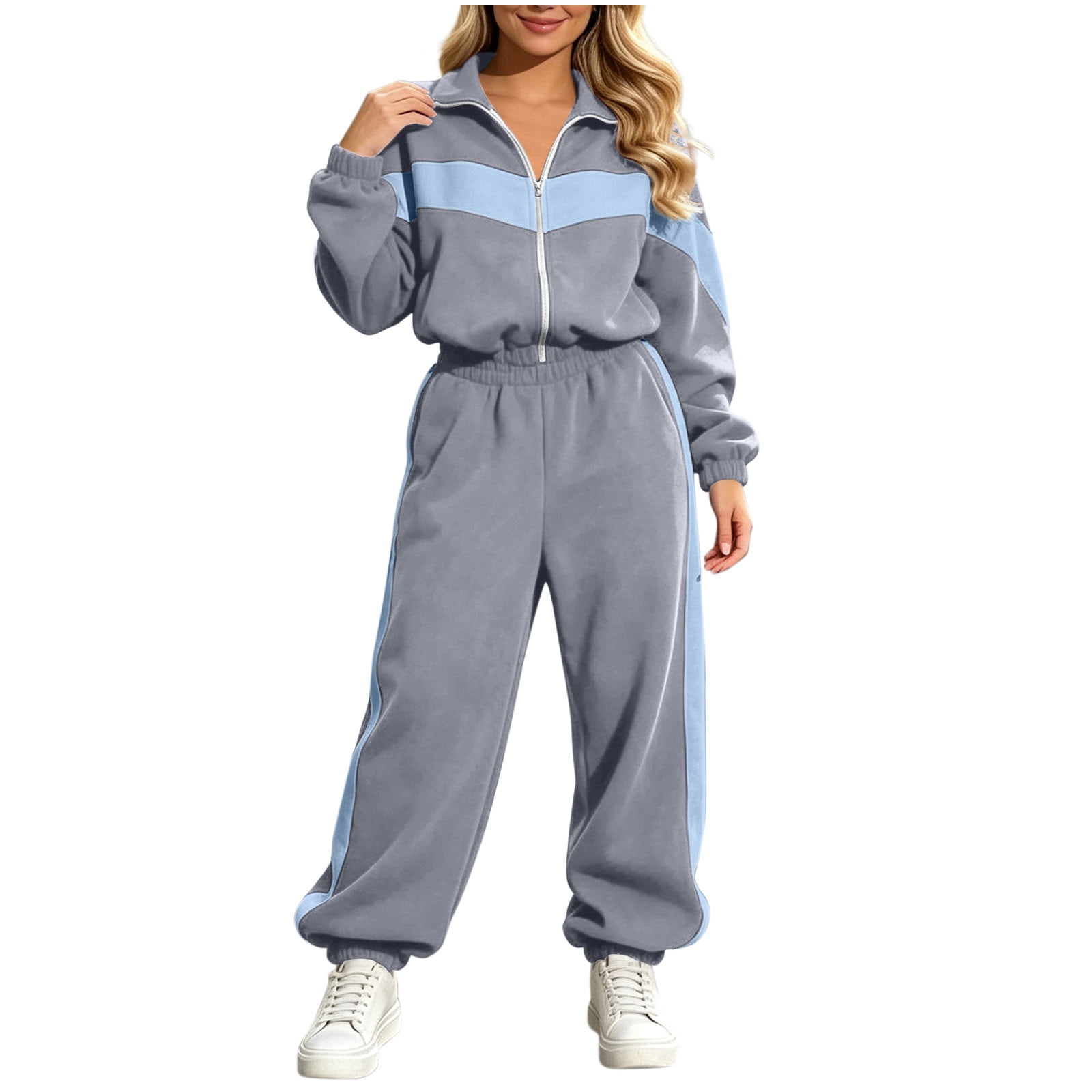 Track Fall Blocks Track Suits for Women Set Color Block Striped Matching with Zip Up ...