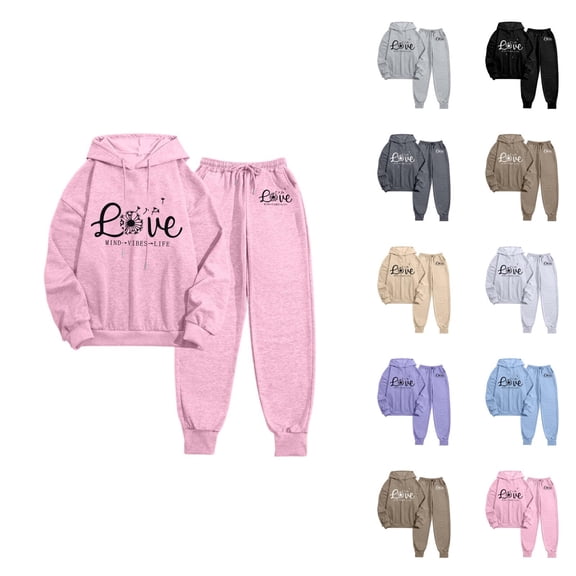 Track Suits for Women Set Fall Winter Graphic Hoodie and Jogger Sweatpants 2 Piece Matching Sweatsuit Lounge Set