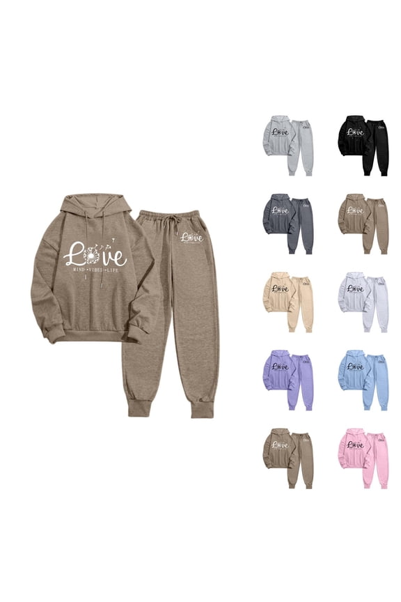 Track Suits for Women Set Fall Winter Graphic Hoodie and Jogger Sweatpants 2 Piece Matching Sweatsuit Lounge Set