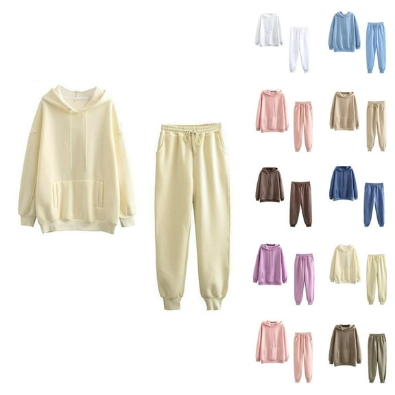 Track Suits for Women Set Fall Winter Plain Hoodie and Jogger Sweatpants 2 Piece Matching Sweatsuit Lounge Set