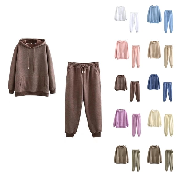 Track Suits for Women Set Fall Winter Plain Hoodie and Jogger Sweatpants 2 Piece Matching Sweatsuit Lounge Set