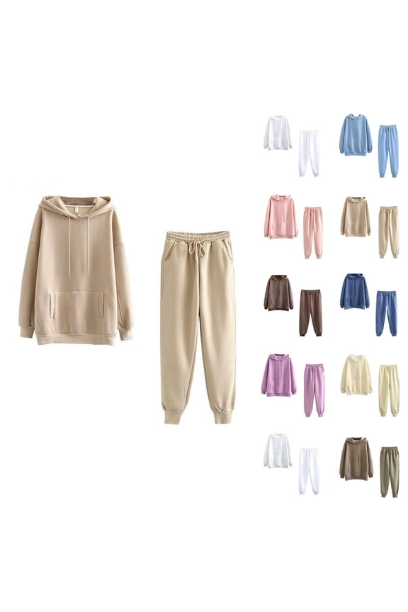 Track Suits for Women Set Fall Winter Plain Hoodie and Jogger Sweatpants 2 Piece Matching Sweatsuit Lounge Set