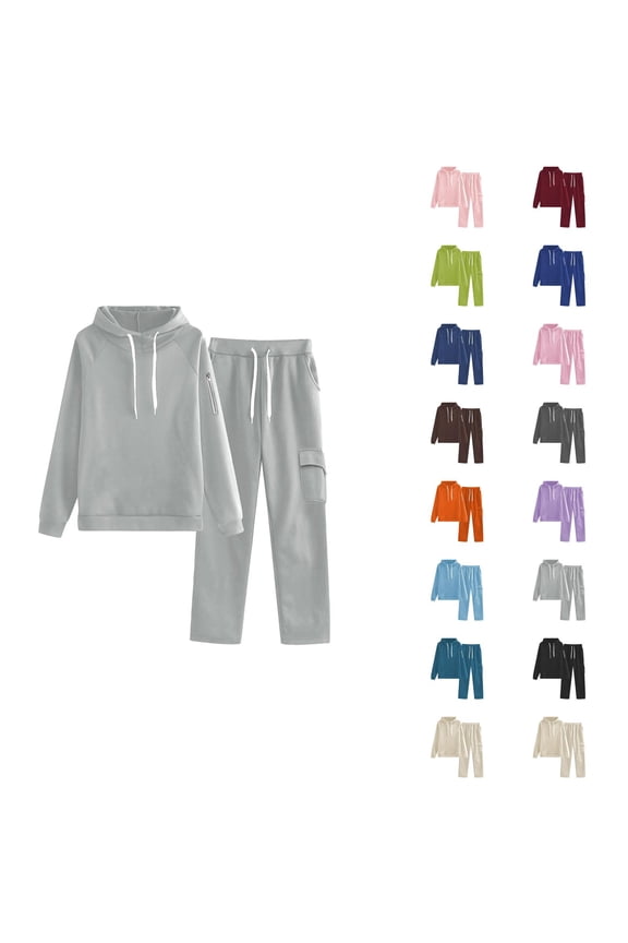 Track Suits for Women Set Fall Winter Plain Hoodie and Sweatpants 2 Piece Matching Sweatsuit Travel Lounge Set