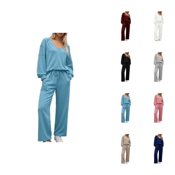 Track Suits for Women Set Fall Winter V Neck Sweatshirt and Sweatpants 2 Piece Matching Sweatsuit Lounge Set