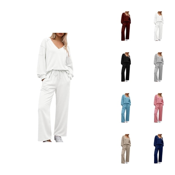 Track Suits for Women Set Fall Winter V Neck Sweatshirt and Sweatpants 2 Piece Matching Sweatsuit Lounge Set