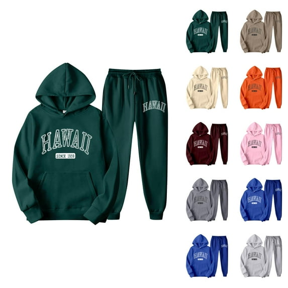 Track Suits for Women Set Hawaii Graphic Hoodie and Jogger Sweatpants 2 Piece Matching Sweatsuit Travel Lounge Set