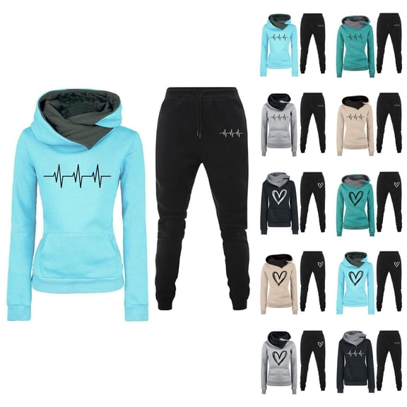 Track Suits for Women Set Heart Graphic Hoodie and Jogger Sweatpants 2 Piece Matching Sweatsuit Lounge Set