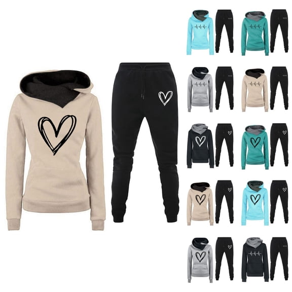Track Suits for Women Set Heart Graphic Hoodie and Jogger Sweatpants 2 Piece Matching Sweatsuit Lounge Set