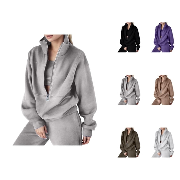 Track Suits for Women Set Lapel Collar Half Zip Sweatshirt and Jogger Sweatpants 2 Piece Matching Sweatsuit Lounge Set
