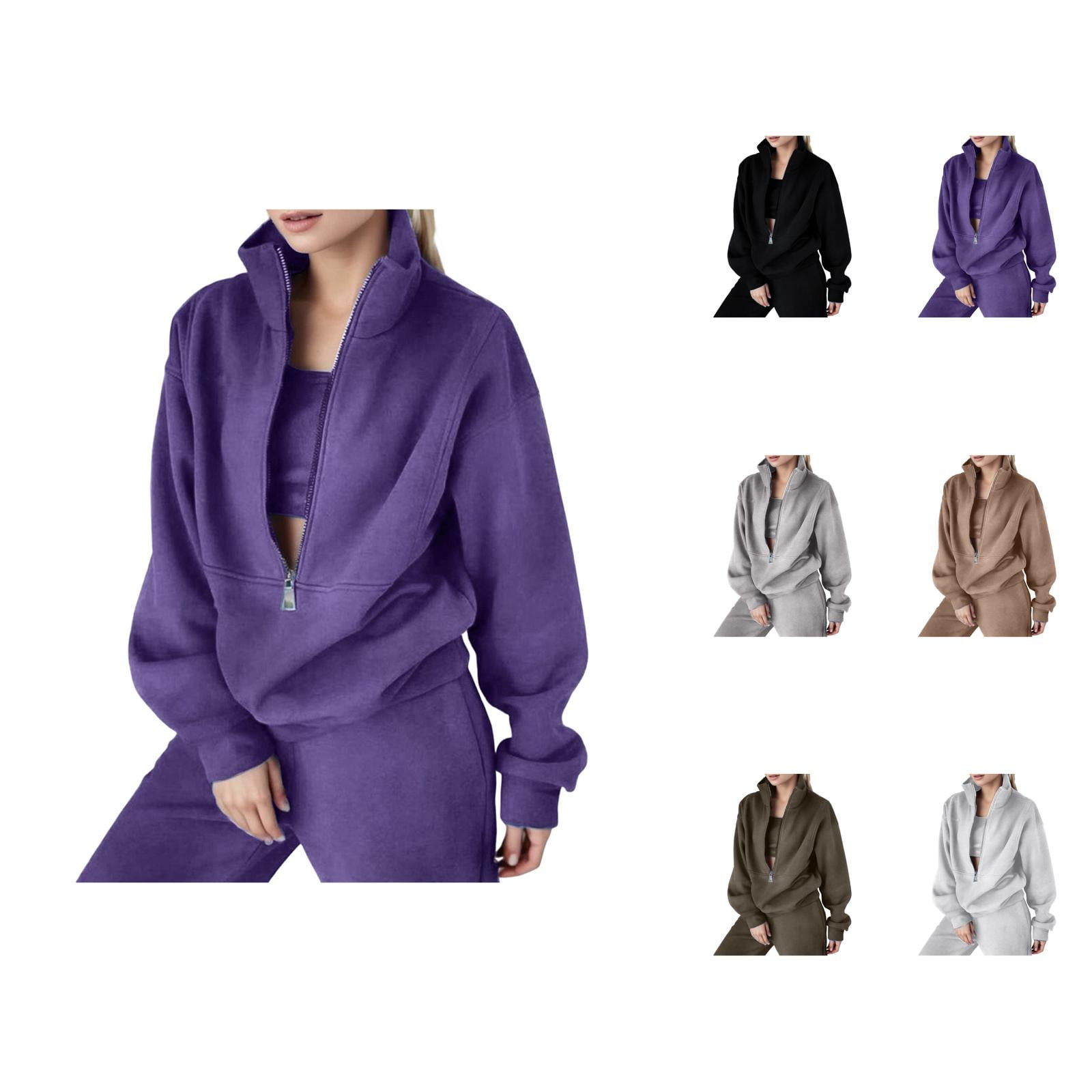 Track Suits for Women Set Lapel Collar Half Zip Sweatshirt and Jogger ...