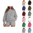 thumbnail image 1 of Track Suits for Women Set Long Sleeve Crewneck Sweatshirt and Shorts 2 Piece Matching Set Spring Fall Sweat Shorts Sets, 1 of 7