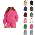 thumbnail image 1 of Track Suits for Women Set Long Sleeve Crewneck Sweatshirt and Shorts 2 Piece Matching Set Spring Fall Sweat Shorts Sets, 1 of 8