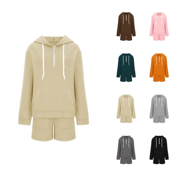 Track Suits for Women Set Long Sleeve Half Zip Hoodie and Shorts 2 Piece Matching Set Sweat Shorts Sets Spring Fall Outfits