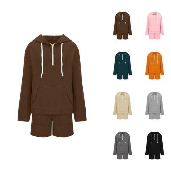 Track Suits for Women Set Long Sleeve Half Zip Hoodie and Shorts 2 Piece Matching Set Sweat Shorts Sets Spring Fall Outfits