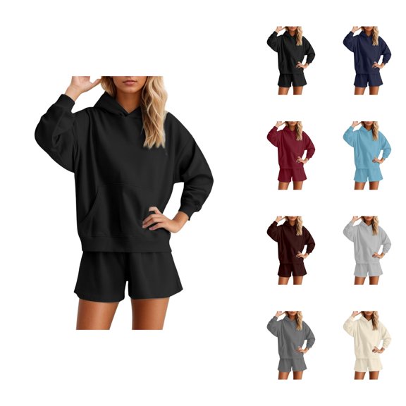 Track Suits for Women Set Long Sleeve Pullover Hoodie and Shorts 2 Piece Matching Set Sweat Shorts Sets Loungewear