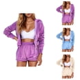 thumbnail image 1 of Track Suits for Women Set Long Sleeve Zip Up Cropped Hoodie Jacket and Shorts 2 Piece Matching Set Sweat Shorts Sets, 1 of 5
