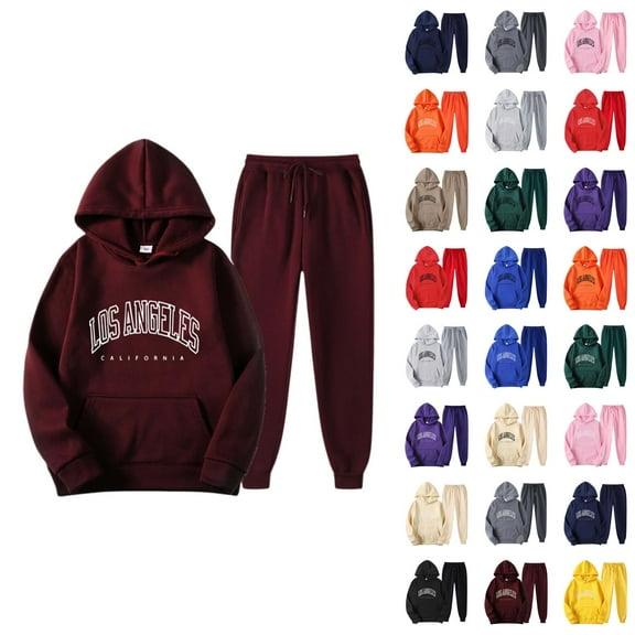 Track Suits for Women Set Los Angeles Graphic Hoodie and Jogger Sweatpants 2 Piece Matching Sweatsuit Lounge Set