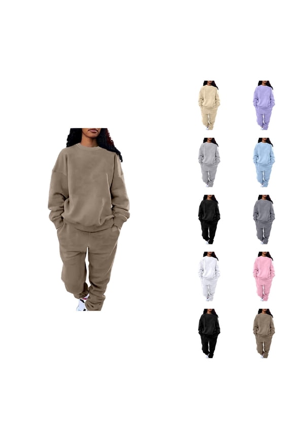 Track Suits for Women Set Plain Crewneck Sweatshirt and Jogger Sweatpants 2 Piece Matching Sweatsuit Lounge Set