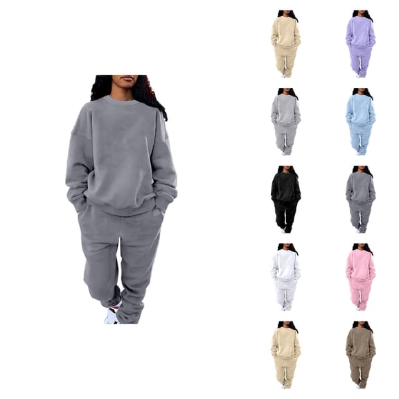 Track Suits for Women Set Plain Crewneck Sweatshirt and Jogger Sweatpants 2 Piece Matching Sweatsuit Lounge Set