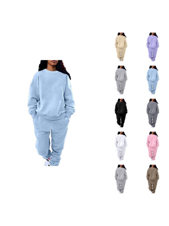 Track Suits for Women Set Plain Crewneck Sweatshirt and Jogger Sweatpants 2 Piece Matching Sweatsuit Lounge Set