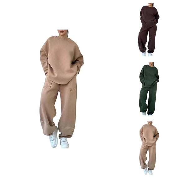 Track Suits for Women Set Plain Crewneck Sweatshirt and Sweatpants 2 Piece Matching Sweatsuit Travel Lounge Set