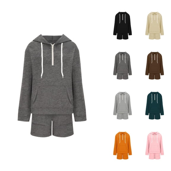 Track Suits for Women Set Plain Half Zip Hoodie and Shorts 2 Piece Matching Sweatsuit Travel Lounge Set