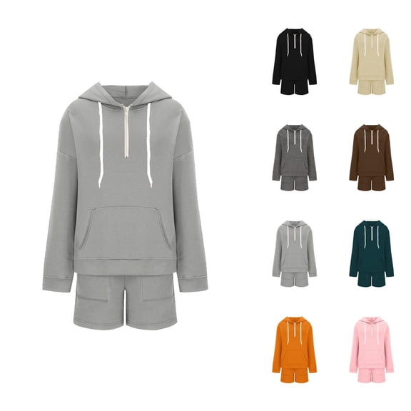 Track Suits for Women Set Plain Half Zip Hoodie and Shorts 2 Piece Matching Sweatsuit Travel Lounge Set