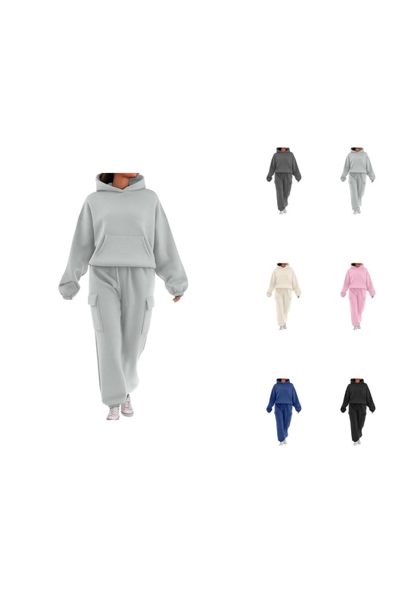 Track Suits for Women Set Plain Hoodie and Cargo Jogger Sweatpants 2 Piece Matching Sweatsuit Travel Lounge Set
