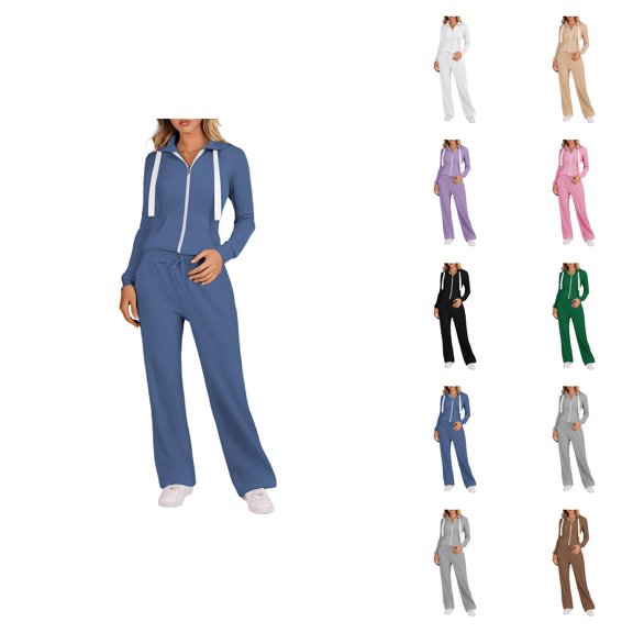 Track Suits for Women Set Plain Zip Up Collared Sweatshirt and Sweatpants 2 Piece Matching Sweatsuit Lounge Set