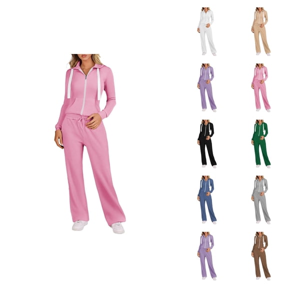 Track Suits for Women Set Plain Zip Up Collared Sweatshirt and Sweatpants 2 Piece Matching Sweatsuit Lounge Set