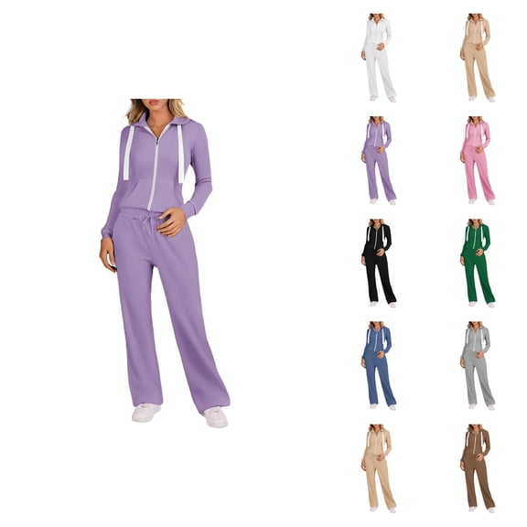 Track Suits for Women Set Plain Zip Up Collared Sweatshirt and Sweatpants 2 Piece Matching Sweatsuit Lounge Set