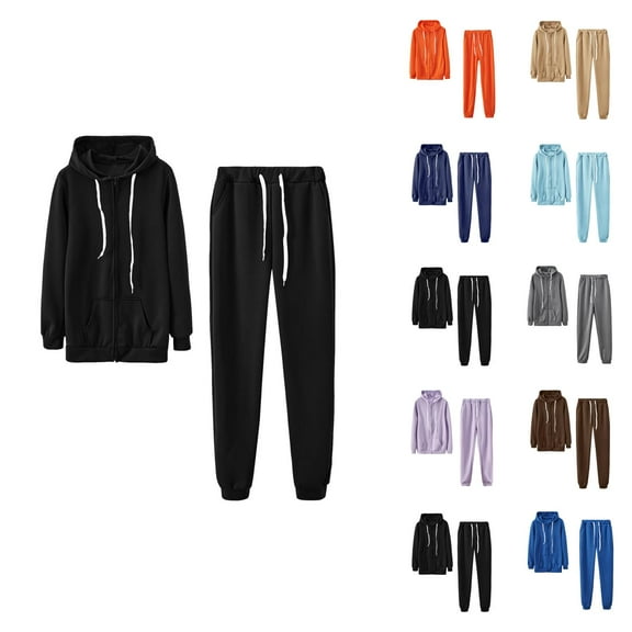 Track Suits for Women Set Plain Zip Up Hoodie and Jogger Sweatpants 2 Piece Matching Sweatsuit Travel Lounge Set