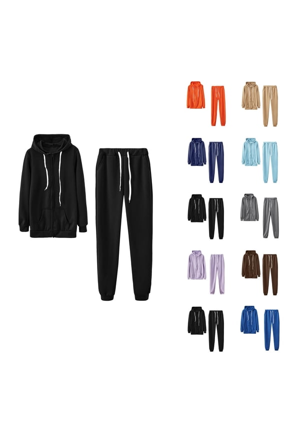 Track Suits for Women Set Plain Zip Up Hoodie and Jogger Sweatpants 2 Piece Matching Sweatsuit Travel Lounge Set