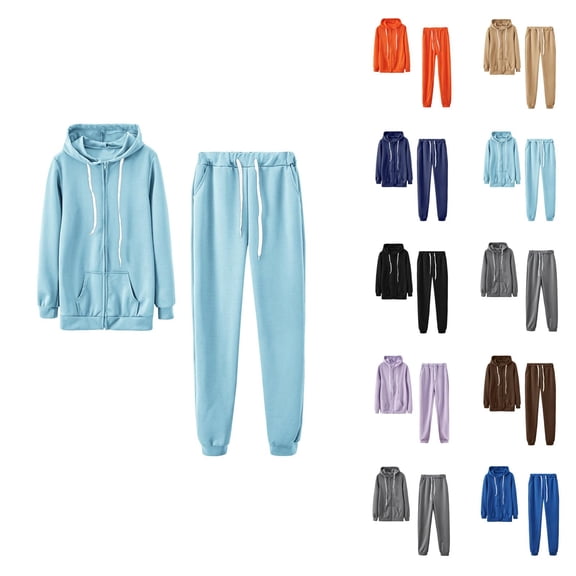 Track Suits for Women Set Plain Zip Up Hoodie and Jogger Sweatpants 2 Piece Matching Sweatsuit Travel Lounge Set