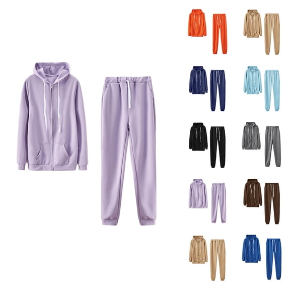 Track Suits for Women Set Plain Zip Up Hoodie and Jogger Sweatpants 2 Piece Matching Sweatsuit Travel Lounge Set