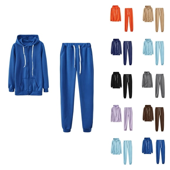 Track Suits for Women Set Plain Zip Up Hoodie and Jogger Sweatpants 2 Piece Matching Sweatsuit Travel Lounge Set