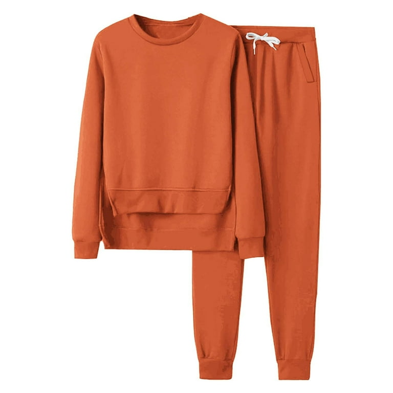 Track Suits for Women Set Solid Plus Size Crewneck High Low Hem 