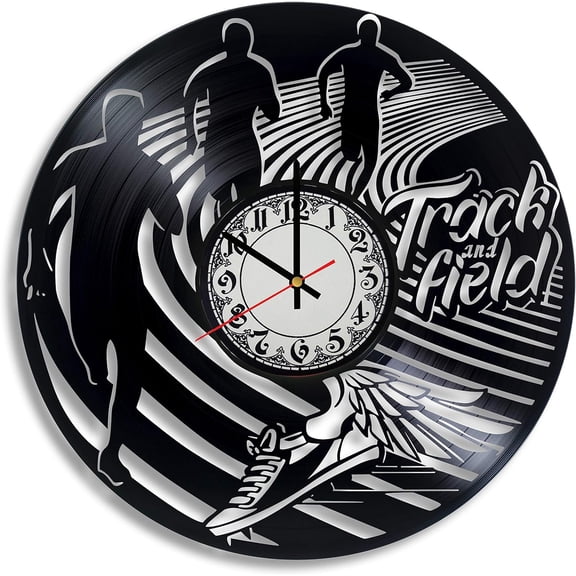 Track and Field Sport Vinyl Wall Clock,Vinyl Record Clock Wall Art Unique Bedroom kitchen kid Room Decorations Handmade Gift 12 inches