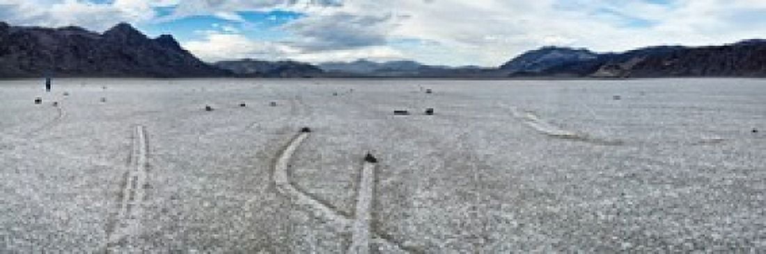 Track created by one of the mysterious moving rocks at the Racetrack Death Valley Death Valley National Park California USA Canvas Art - Panoramic Images (18 x 6)