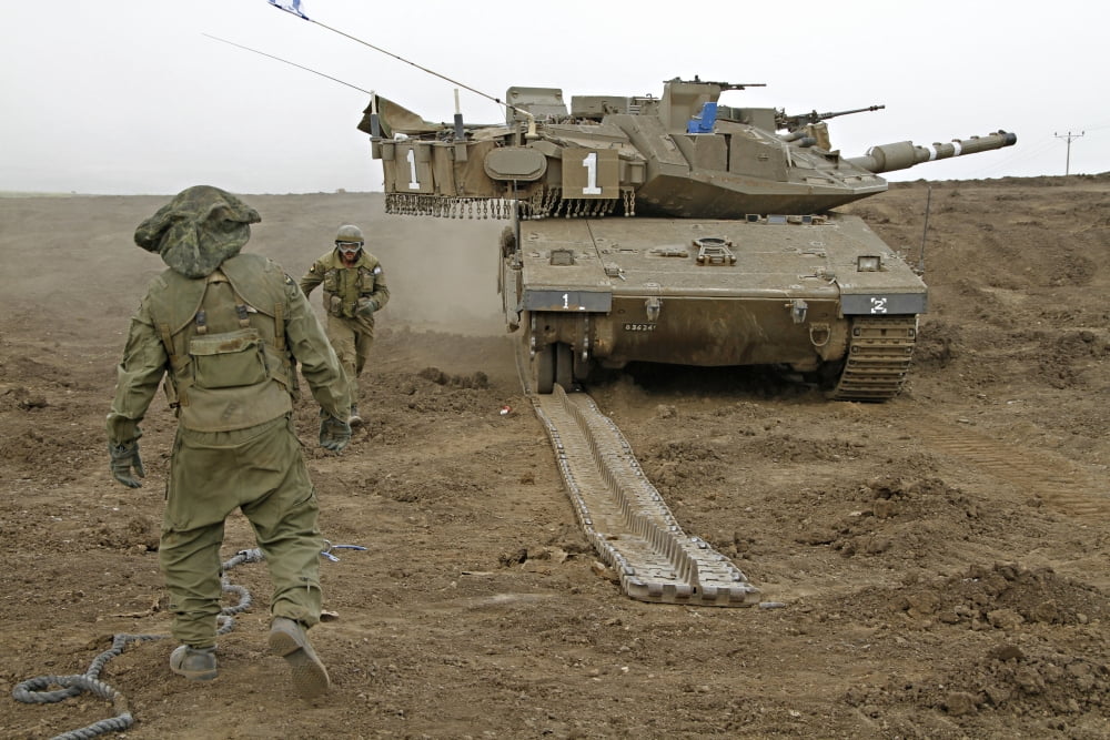 Track replacement on a Israel Defense Force Merkava Mark IV main battle tank Canvas Art - Ofer ZidonStocktrek Images (18 x 12)
