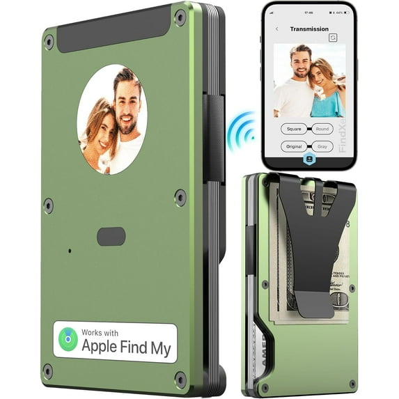 Trackable Personalized E-Ink Air Tag Wallet with Custom Electronic Photo/Text/Contact Info, Slim RFID Credit Card Holder with Built-in Find My Tracker, Gift for Men/Women