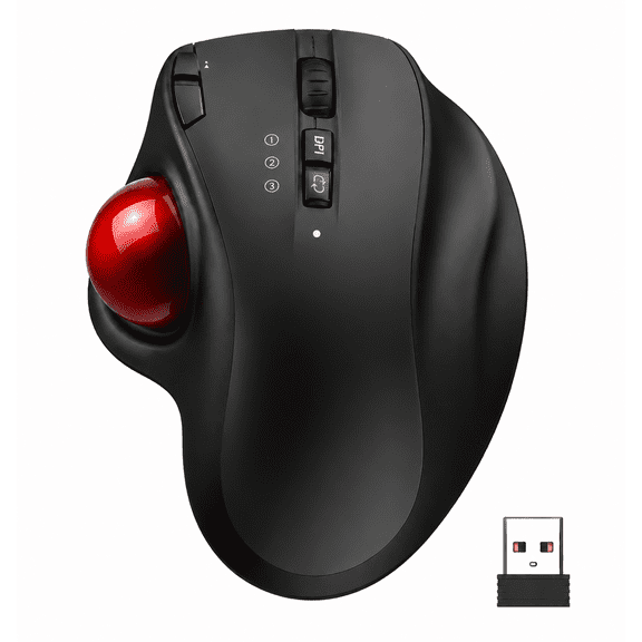 Trackball Wireless Mouse, Rechargeable Bluetooth 2.4G USB Mouse,Compatible with Computer Android Windows 3 Adjustable DPI,Black