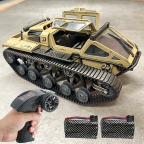 Tracked RC Car Off Road Vehicle, RC Military Tank Armored Car, 4WD All Terrain Remote Control Tank Toy with 2.4GHz Proportional Control, LED Lights, Dual Battery, High Speed RC Truck for Kids