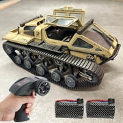 Tracked RC Car Off Road Vehicle, RC Military Tank Armored Car, 4WD All Terrain Remote Control Tank Toy with 2.4GHz Proportional Control, LED Lights, Dual Battery, High Speed RC Truck for Kids